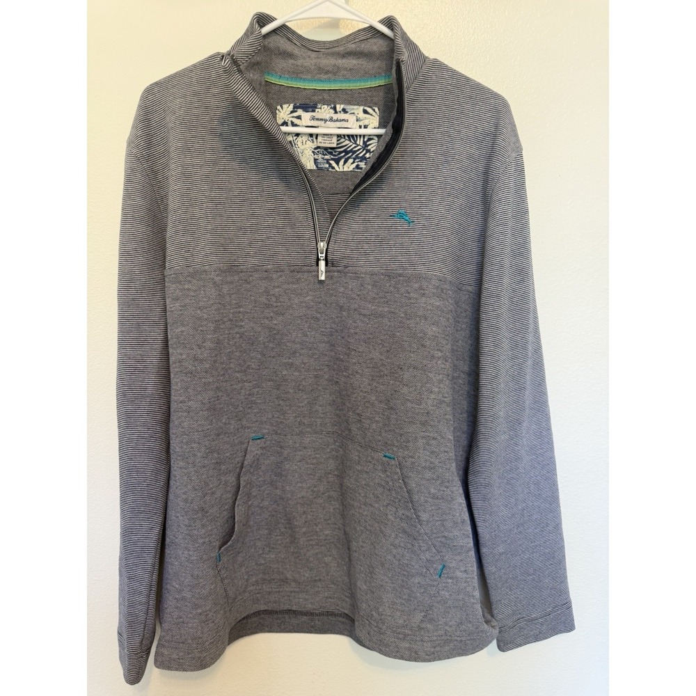Tommy Bahama gray 1/2 Zip Pull Over Sweater Casual Grey Medium EUC Fisherman